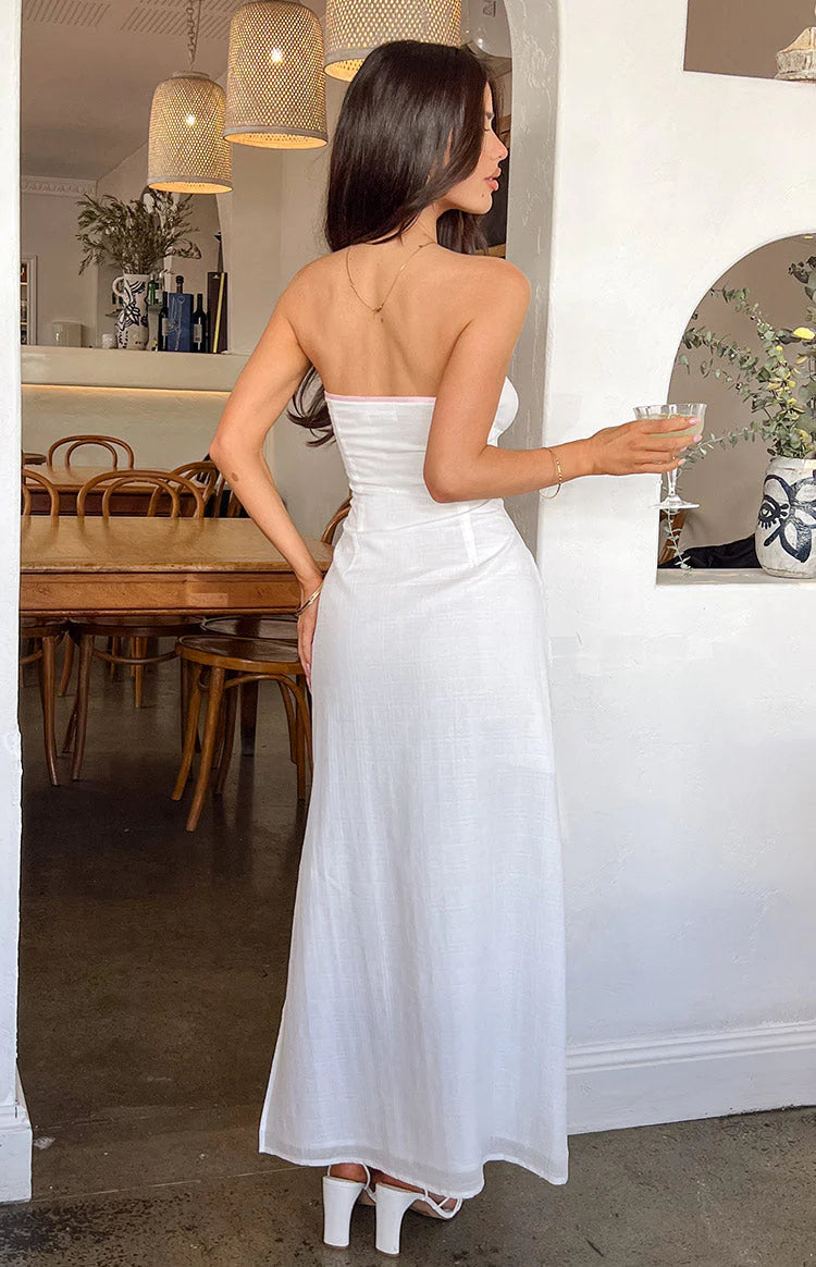 Chic White tube top Strapless Ankle-Length Maxi Dress Prom Dresses