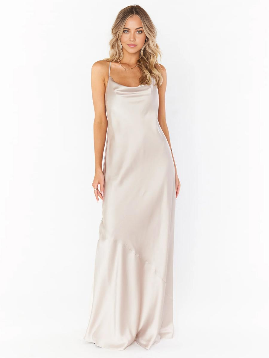 Sheath Spaghetti Straps Floor-Length Backless Satin formal dresses Bridesmaid Dresses evening gown Prom Dress