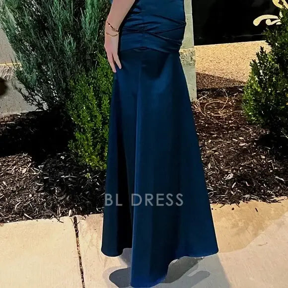 Mermaid Strapless Satin Pleated formal dresses Bridesmaid Dresses evening gown Prom Dress