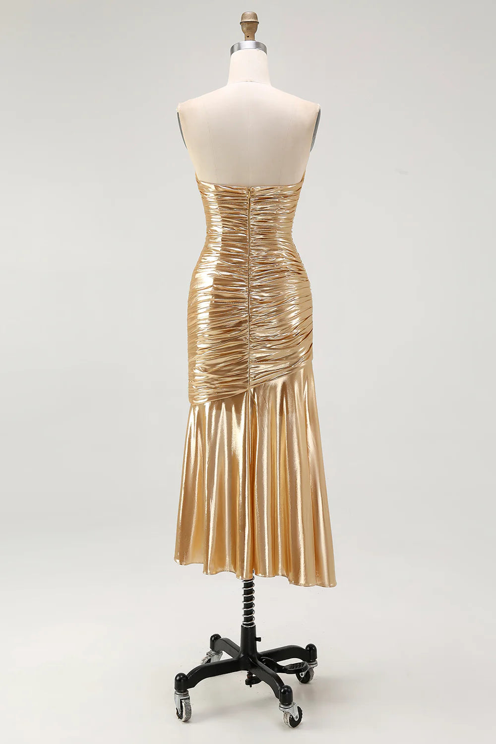 Fashion Sparkly Gold Sweetheart Metallic Ruched High-Low Cocktail Homecoming Dress