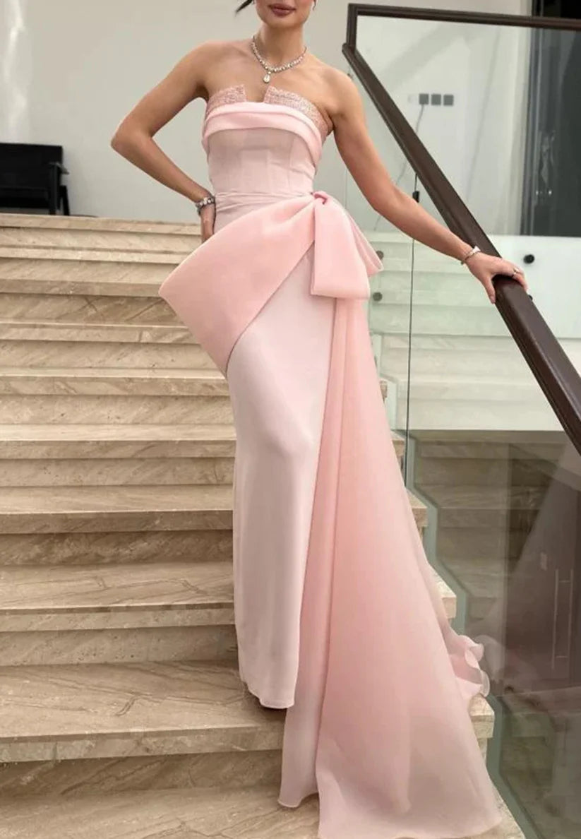 Elegant Off-Shoulder Sleevelesss Sleek Sheath Bowknot Evening Dress