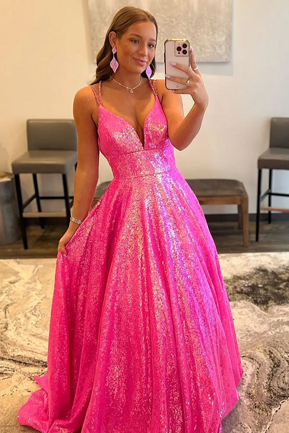 A-line Glitter Sequins Long Prom Dress