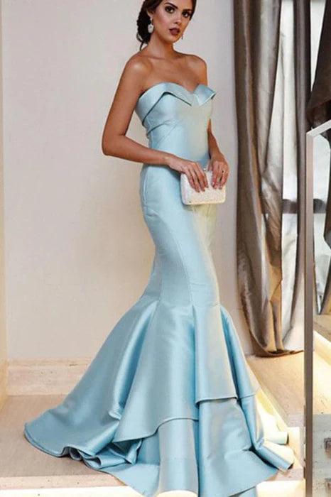 Strapless Mermaid Evening Sexy Unique Long Prom Dress Floor Length