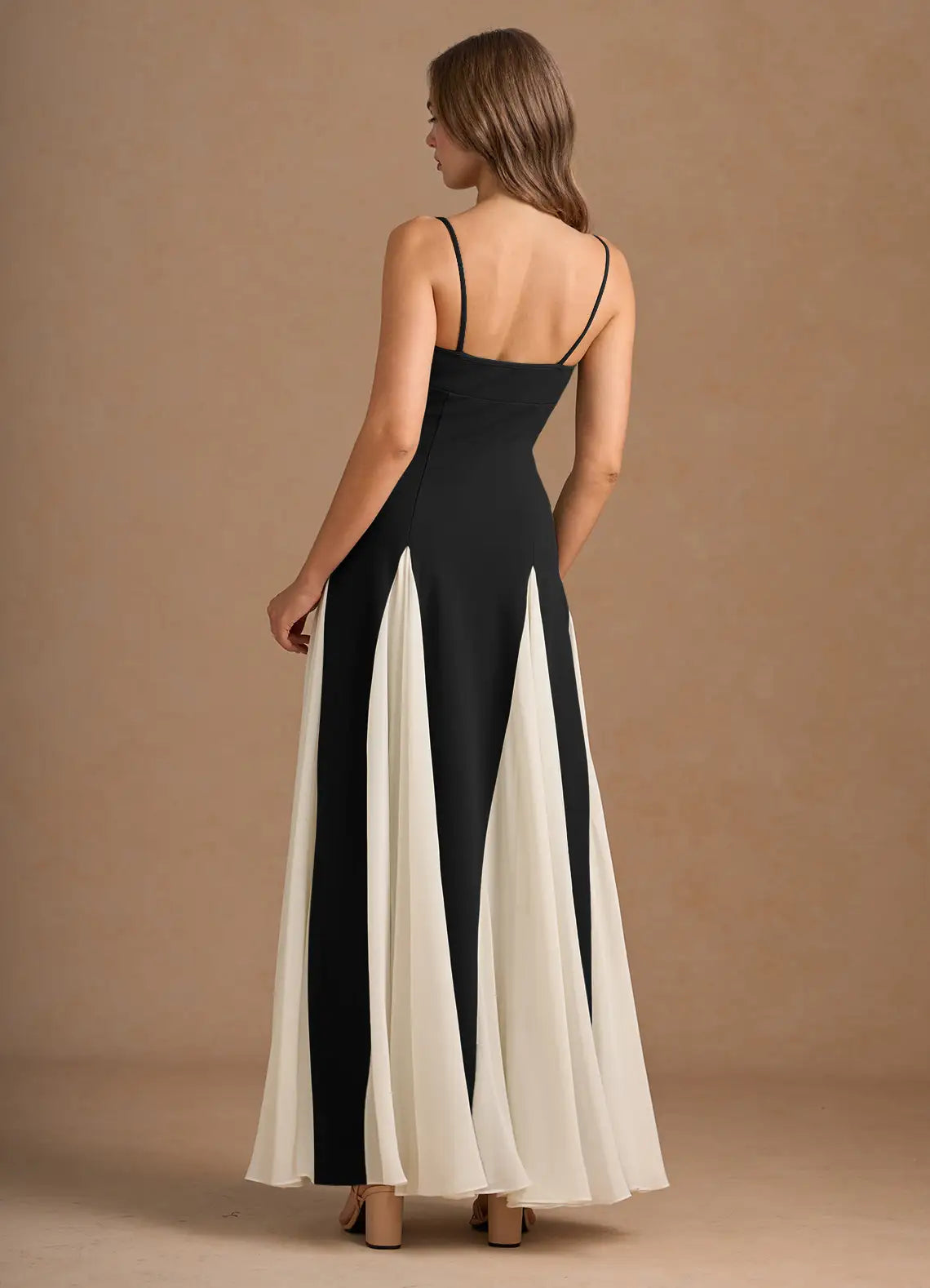 Chic Spaghetti Straps Backless Black Maxi Dress Prom Dresses