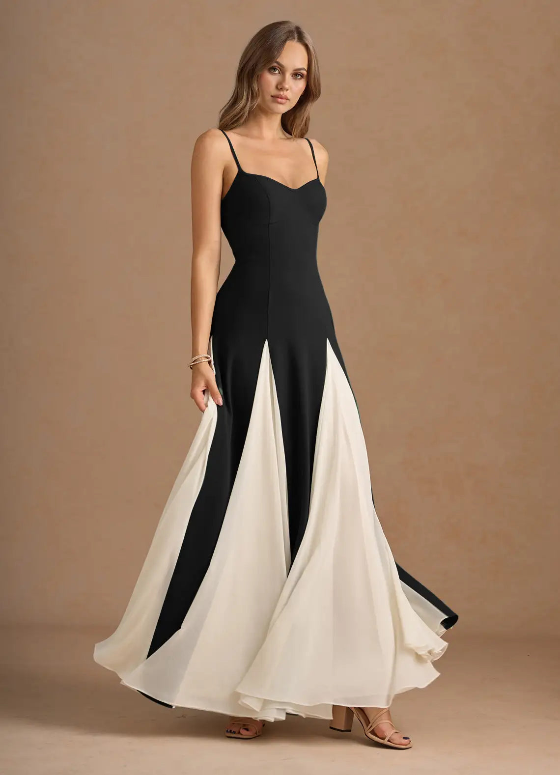 Chic Spaghetti Straps Backless Black Maxi Dress Prom Dresses