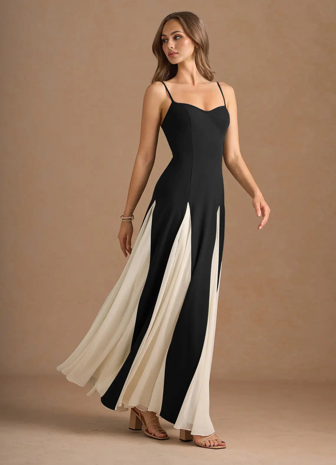 Chic Spaghetti Straps Backless Black Maxi Dress Prom Dresses