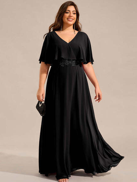 Elegant Burgundy Plus Size Elegant Shawl Bat-Wing Sleeve Chiffon Evening Dresses With Applique Decoration