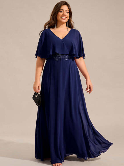 Elegant Burgundy Plus Size Elegant Shawl Bat-Wing Sleeve Chiffon Evening Dresses With Applique Decoration