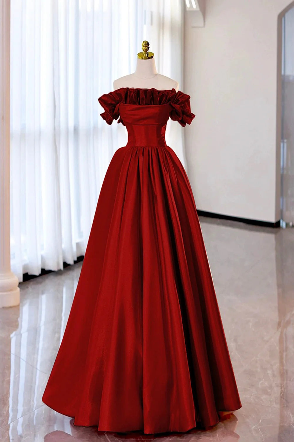 A-Line Strapless Satin Long Prom Dress