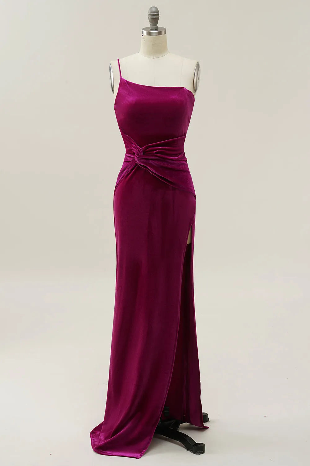 Mermaid One Shoulder Velvet Prom Dress with Slit