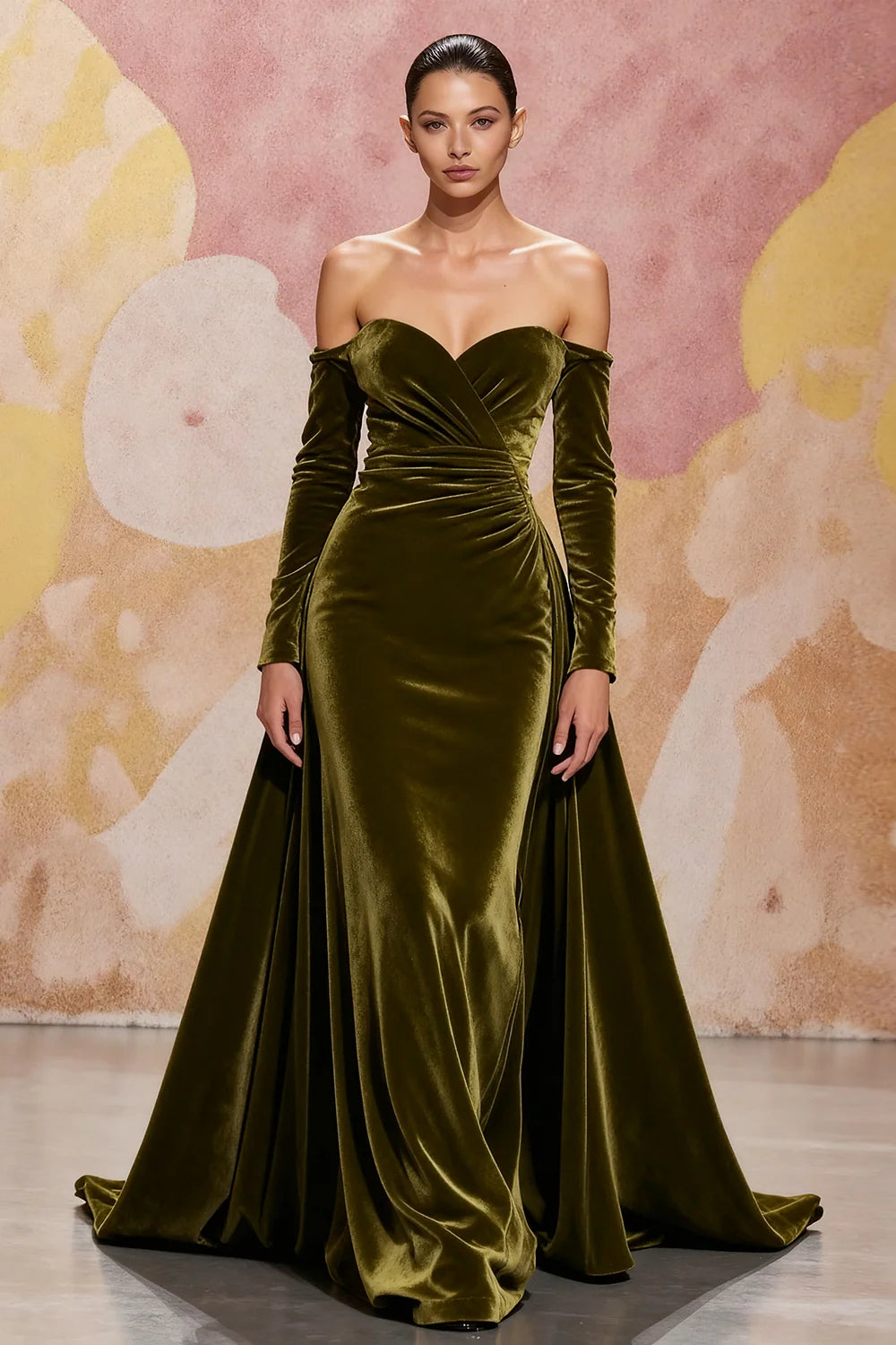 Dark Red Velvet A Line Long Off the Shoulder Evening Dress