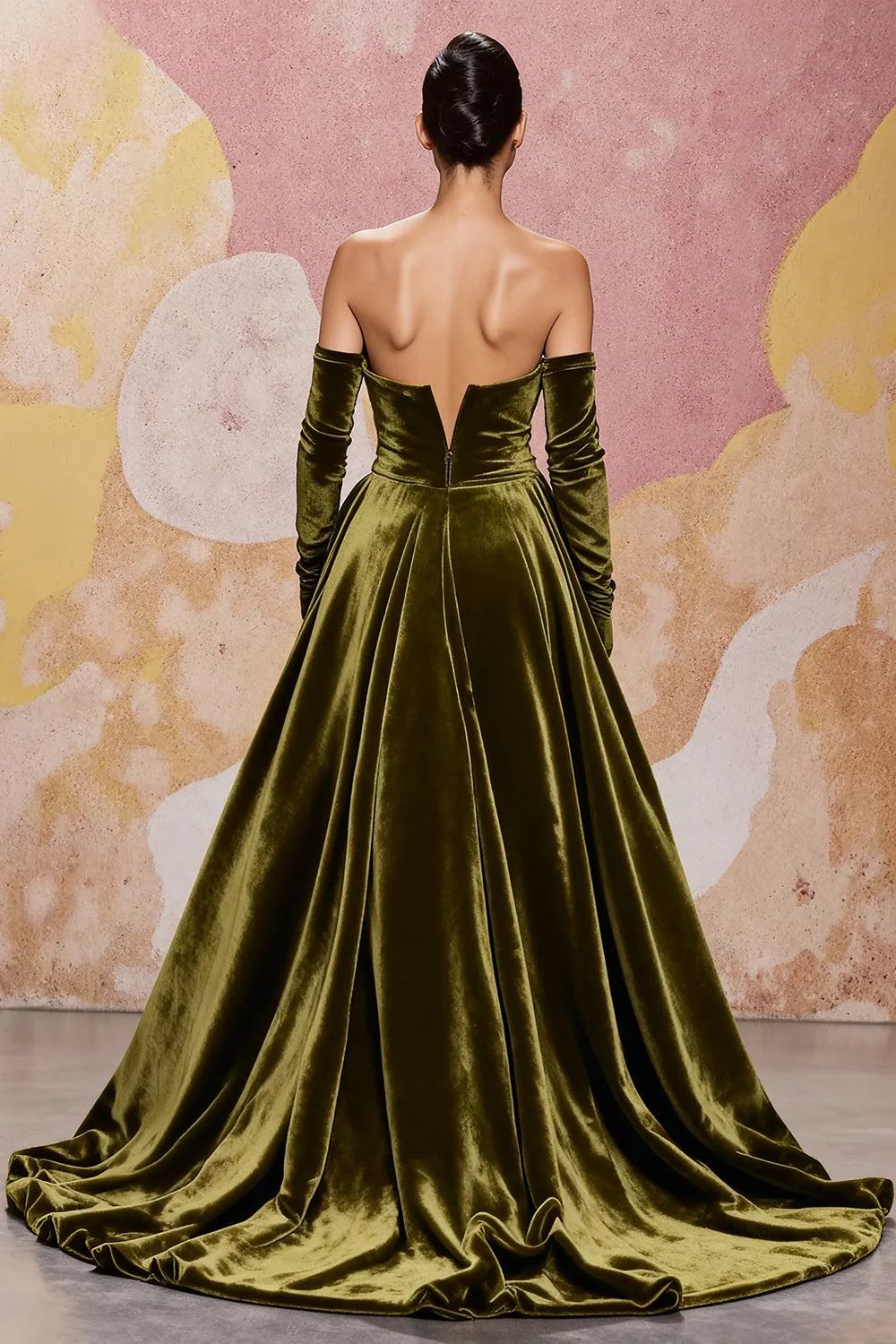 Dark Red Velvet A Line Long Off the Shoulder Evening Dress