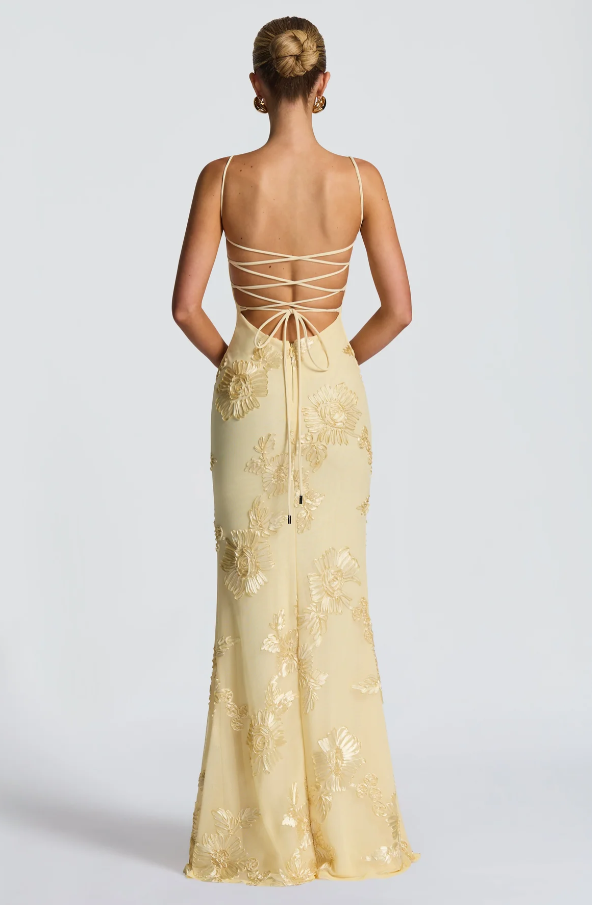 Elegant Spaghetti Straps Backless Embroidery Floor-Length Prom Dresses