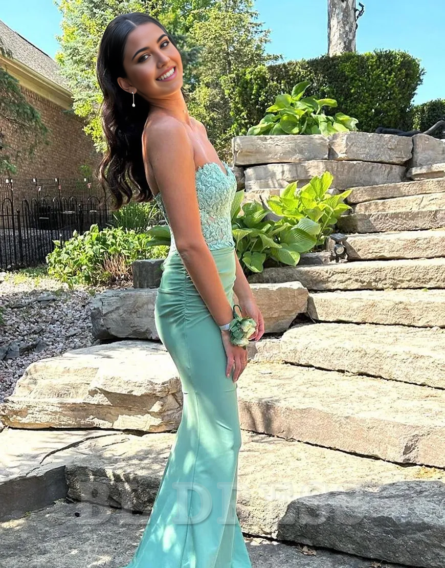 Mermaid Sparkly Strapless Corset Long formal dresses evening gown Prom Dress with Appliques