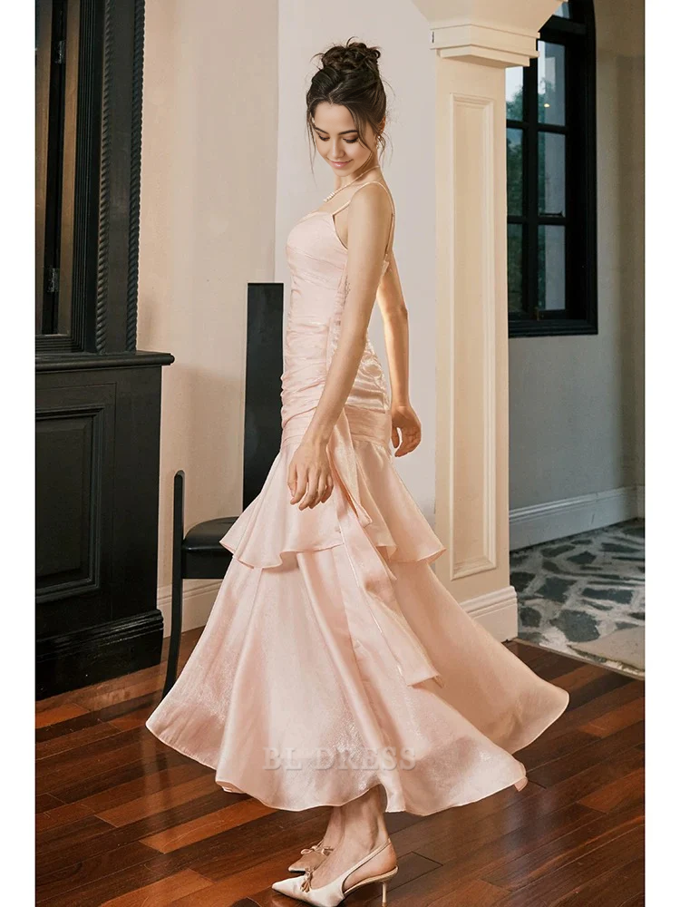 Mermaid Spaghetti Straps Pink Long formal dresses Bridesmaid Dresses evening gown Prom Dress