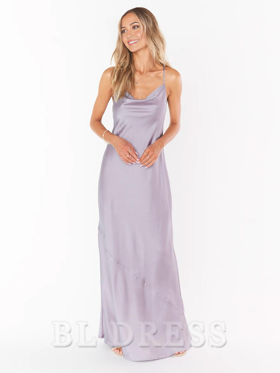Sheath Spaghetti Straps Floor-Length Backless Satin formal dresses Bridesmaid Dresses evening gown Prom Dress