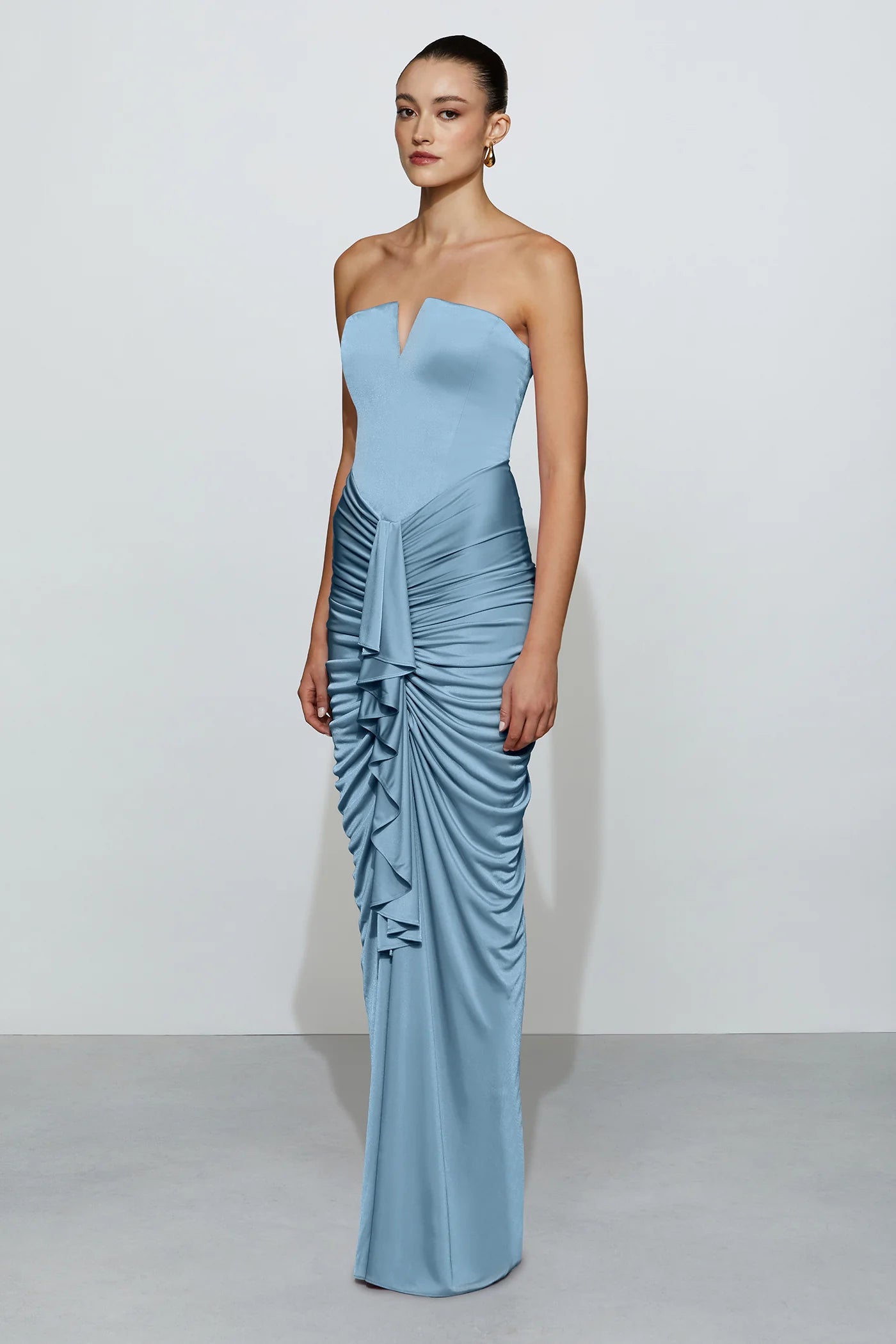 Sexy Strapless V Neck Ruched Floor-Length Prom Dresses