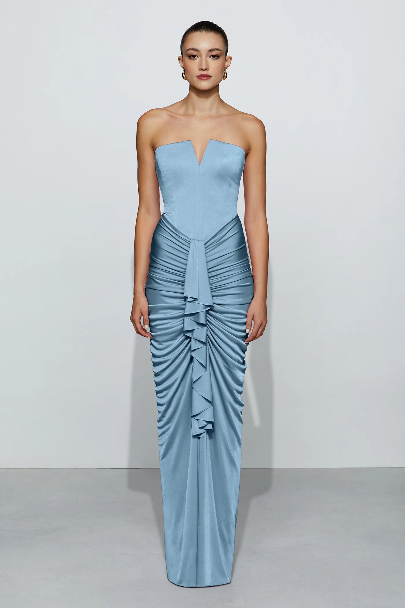 Sexy Strapless V Neck Ruched Floor-Length Prom Dresses