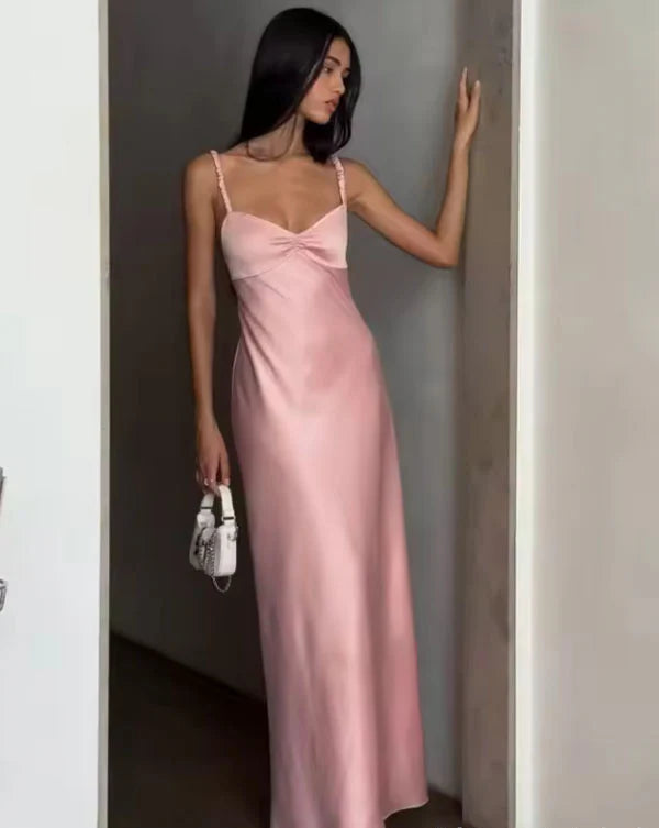 Elegant Pink Spaghetti Strap Backless Mermaid Long Prom Dress