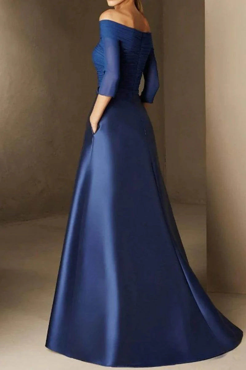 Chic A Line Off The Shoulder Short Sleeves Applique Prom Dresses