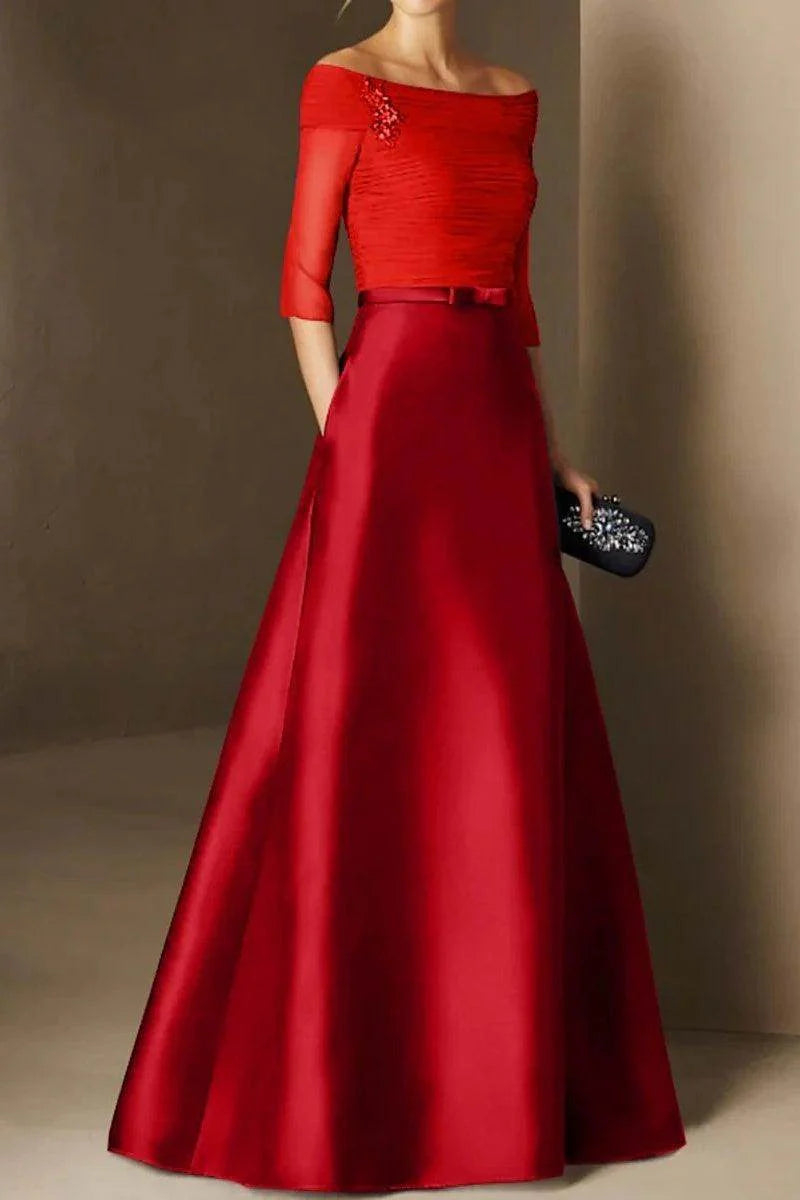 Chic A Line Off The Shoulder Short Sleeves Applique Prom Dresses