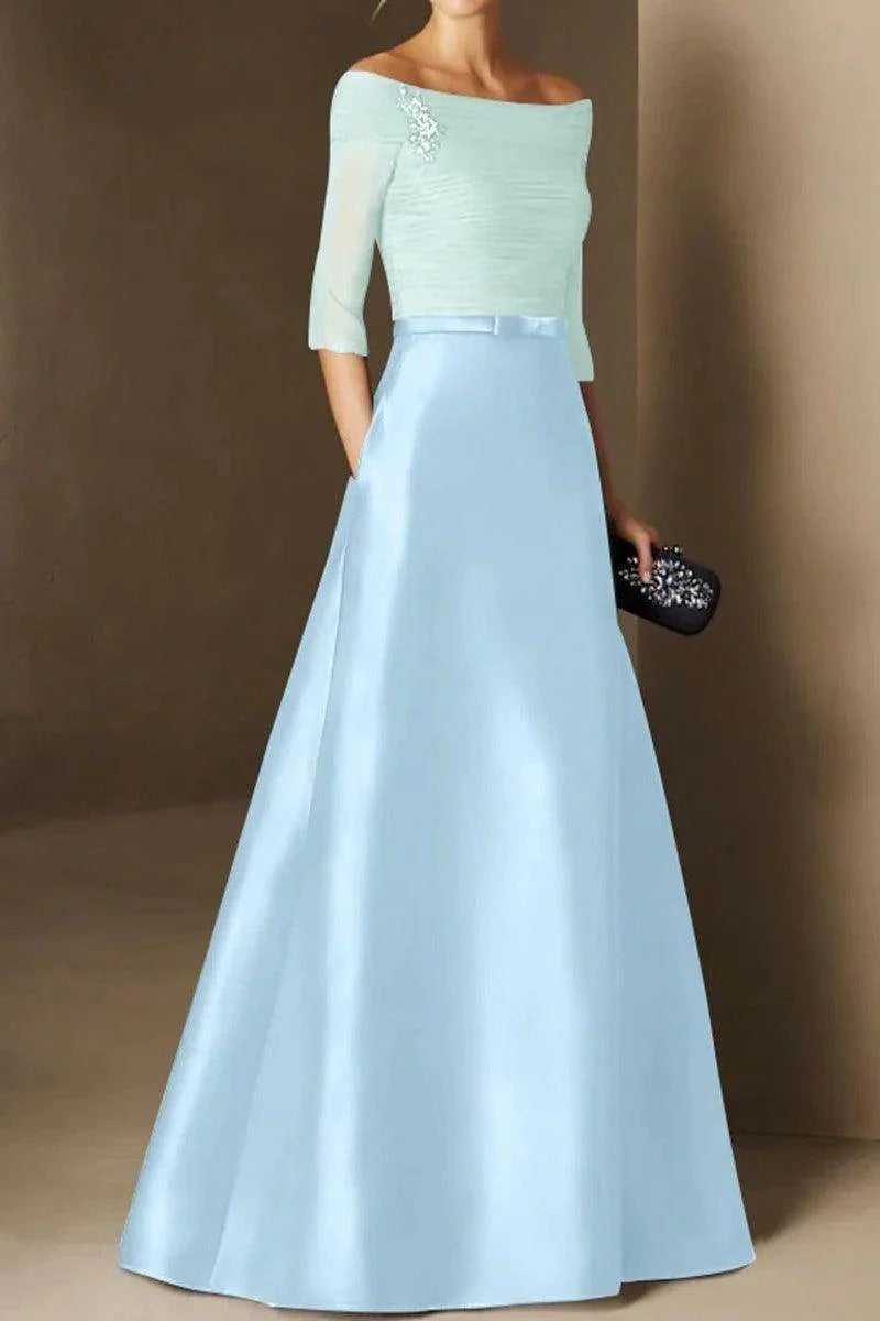 Chic A Line Off The Shoulder Short Sleeves Applique Prom Dresses