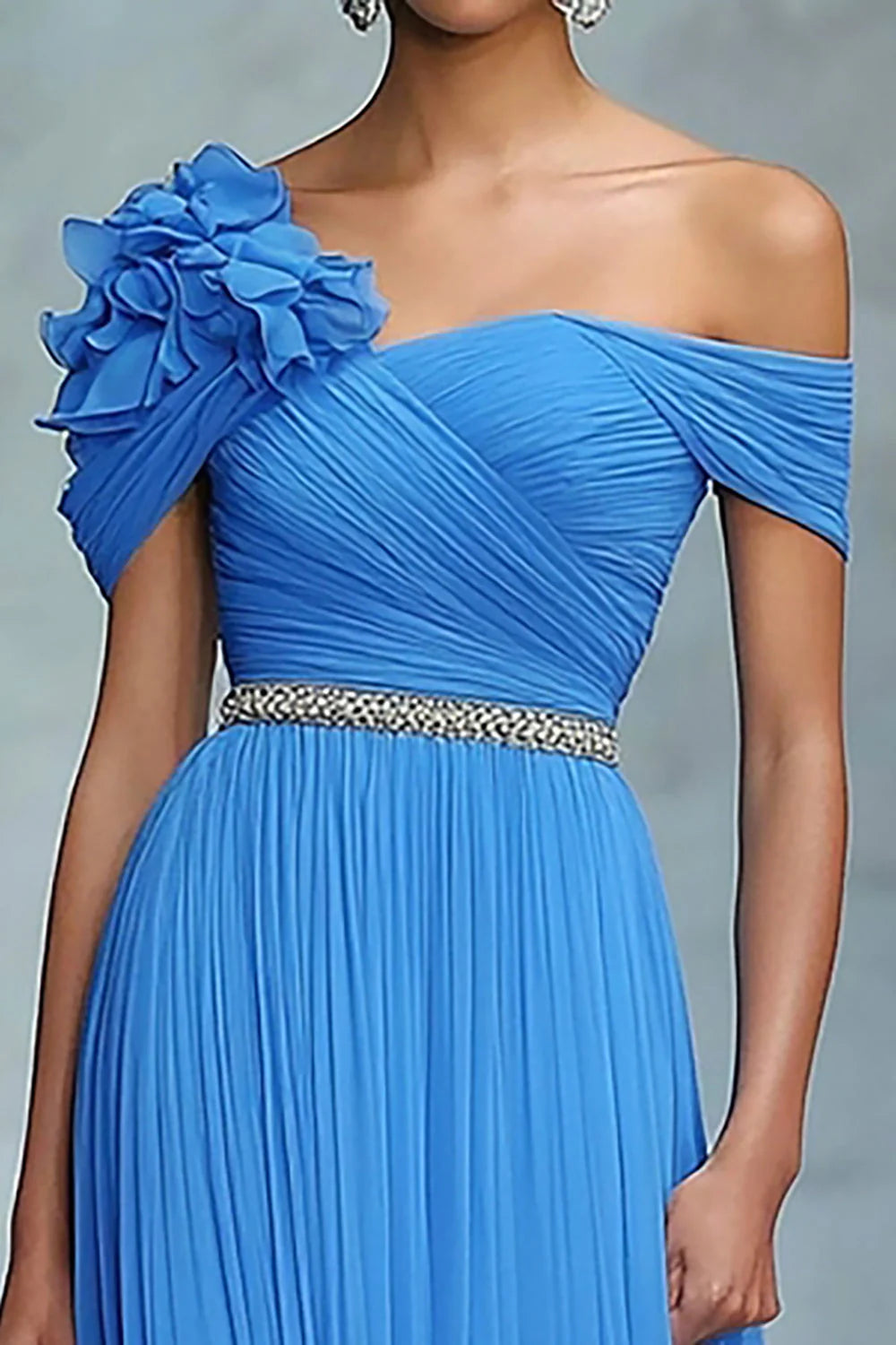 Elegant Blue A Line Off The Shoulder Ruched Long Gala Ball Dress