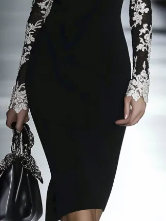 Sexy Off Shoulder Lace Patchwork Knee-Length Bodycon Dress