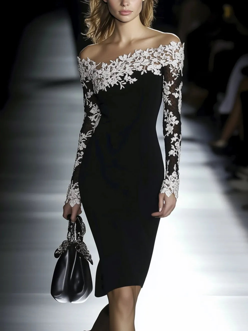 Sexy Off Shoulder Lace Patchwork Knee-Length Bodycon Dress