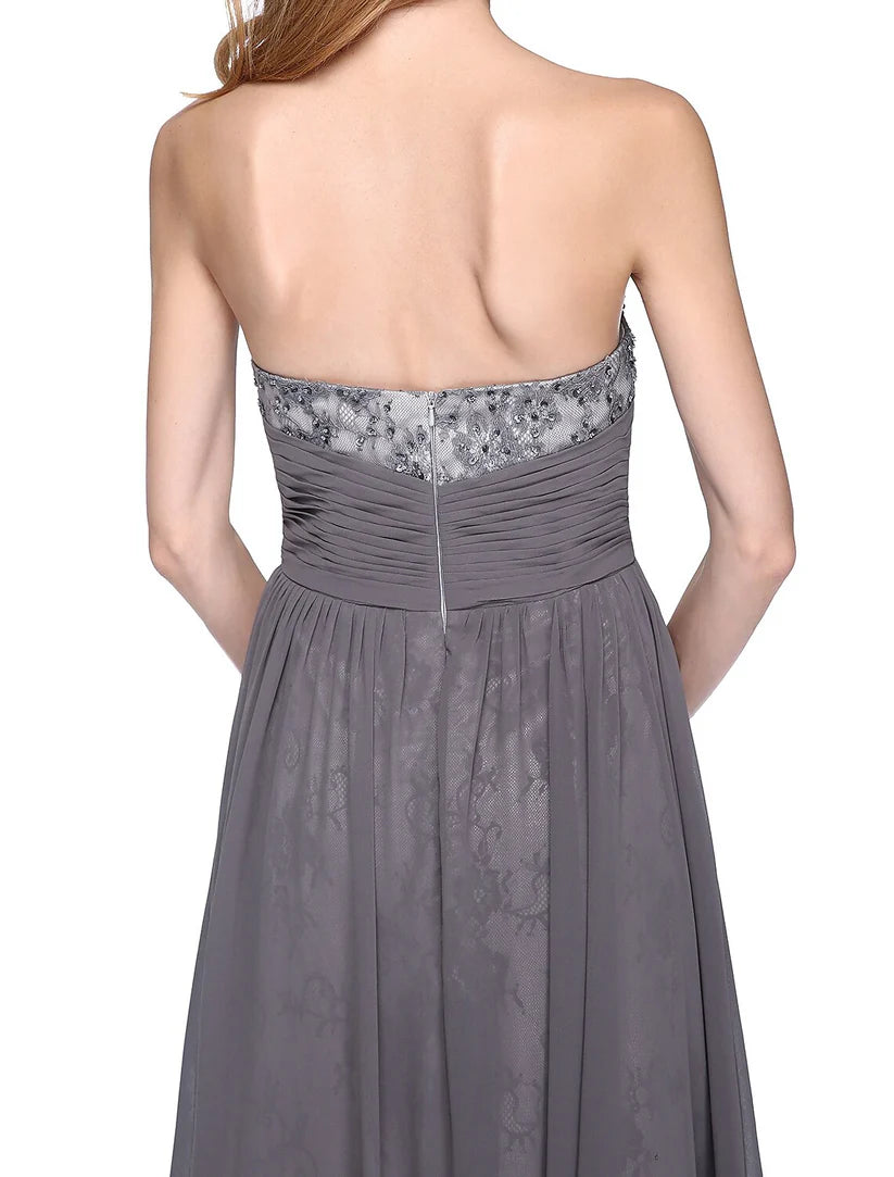 A-Line Mother of the Bride Dress Wrap Included Strapless Floor Length Chiffon Beaded Lace Sleeveless yes with Ruched Beading Appliques