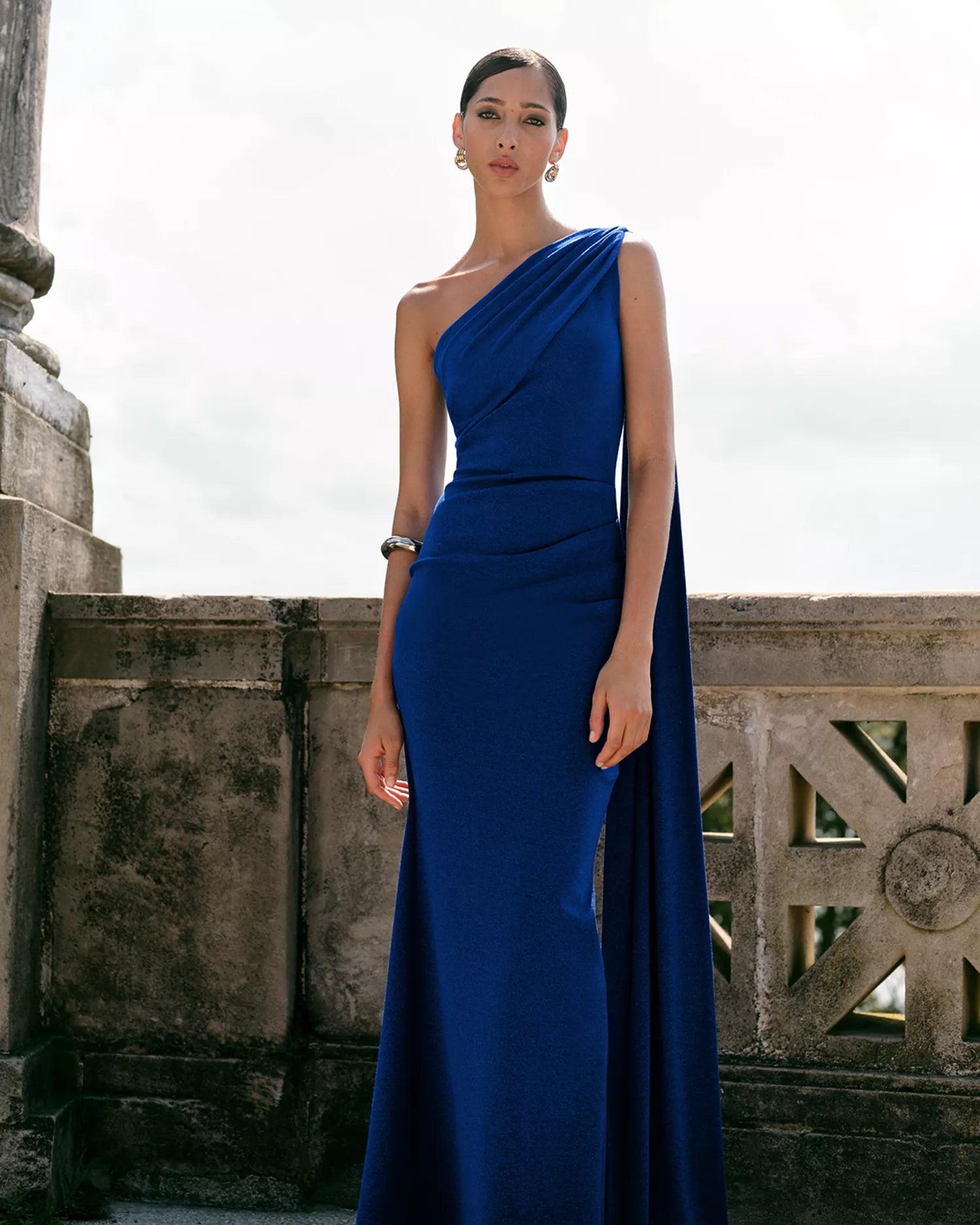 Elegant One shoulder Ruched Split Floor-Length Prom Dresses