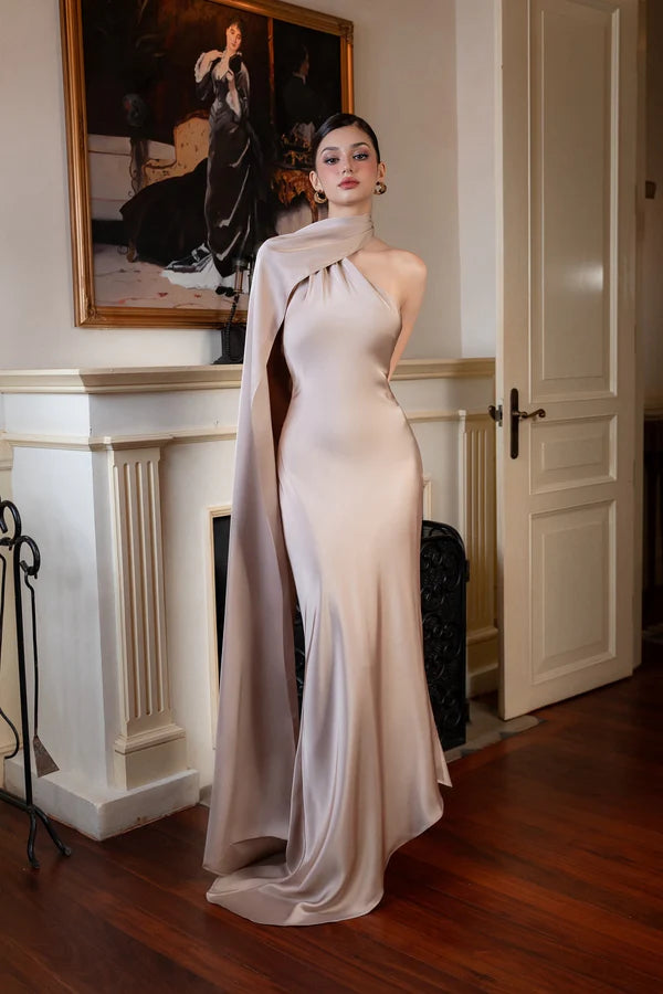 Elegant One shoulder Sleeveless Backless Floor-Length Prom Dresses