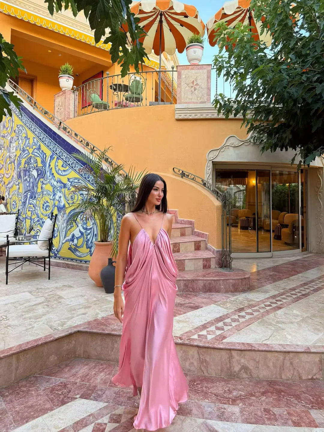 Minimalist Ruched Draped open back Prom Dresses