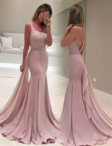 Elegant One Shoulder Mermaid Chiffon Evening Dress With Beaded Waist