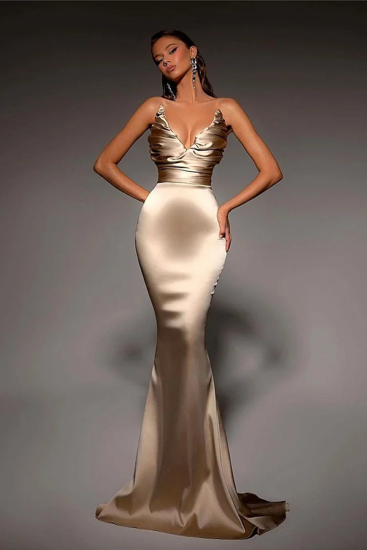 Gold Gorgeous Mermaid Prom Dress V Neck