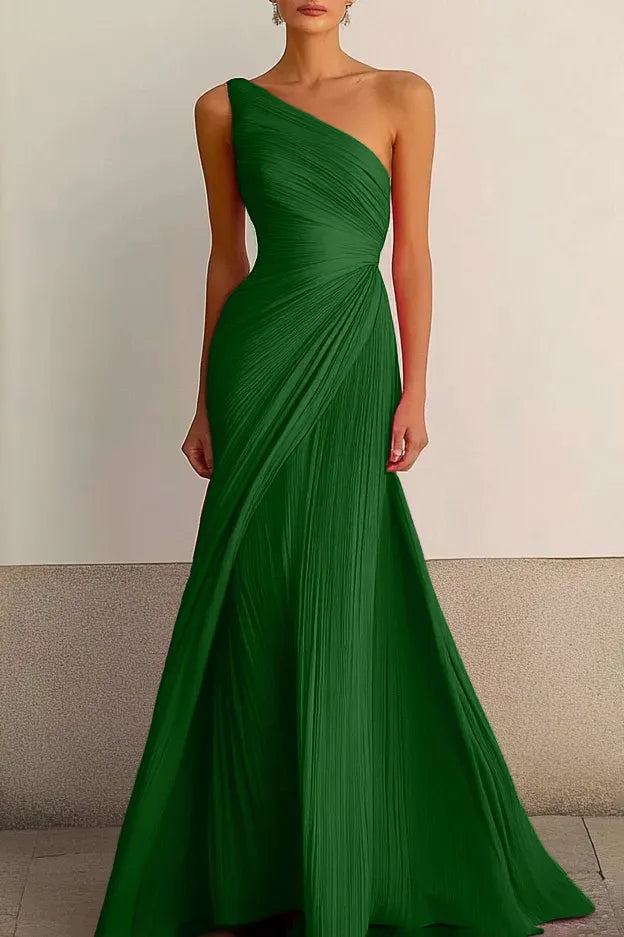 Chic Formal Party Ruched Prom Dress One Shoulder Maxi Dress