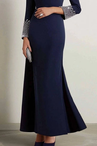 Elegant Dress Navy Boat Neck Rhinestone Prom Dresses