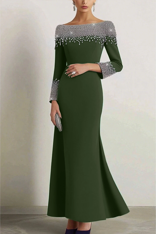 Elegant Dress Navy Boat Neck Rhinestone Prom Dresses