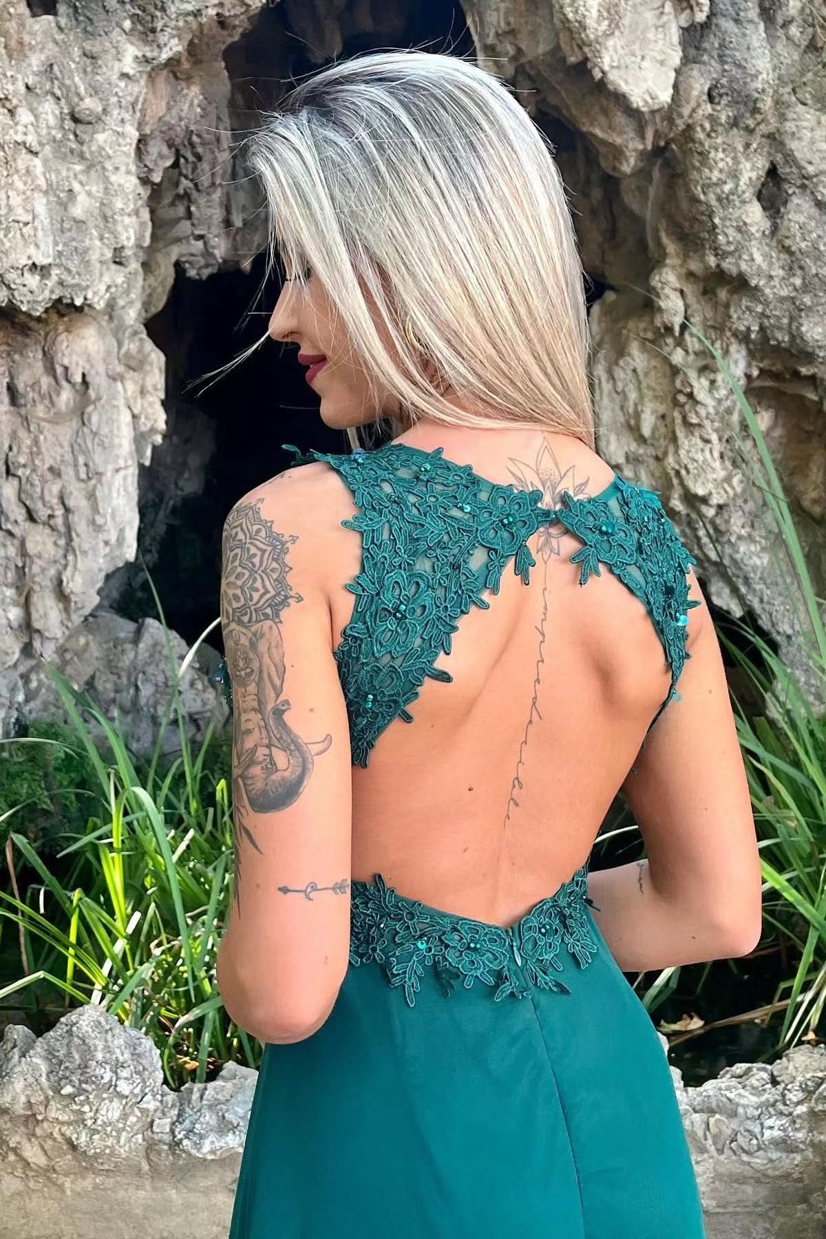 Vintage Red V-Neck Long Prom Dress with Split and Appliqueds