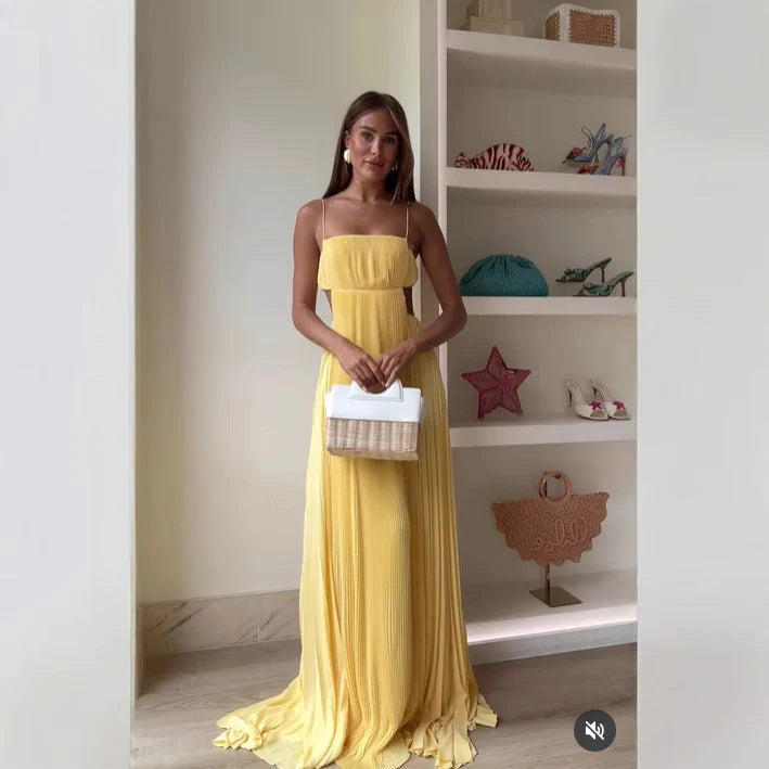 Women Cami Dress Sexy Pleated Backless Dress Prom Dresses