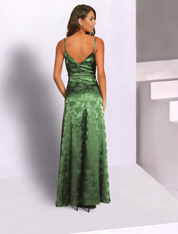 Mermaid / Trumpet Floral Dress Semi Formal Floor Length Sleeveless Spaghetti Strap Charmeuse with Slit Embroider