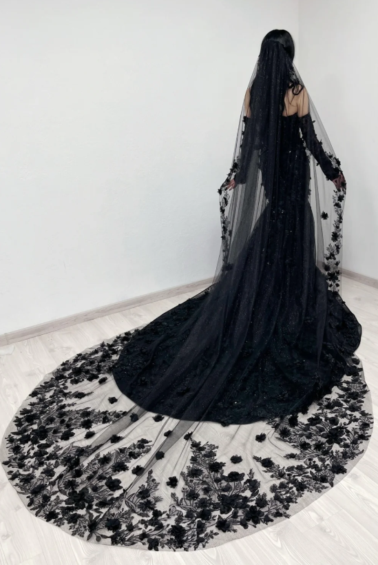 Chic Black Mermaid Sweetheart Lace Off-The-Shoulder Long Sleeves Sequined Cathedral Train Satin Evening Dresses With Appliques