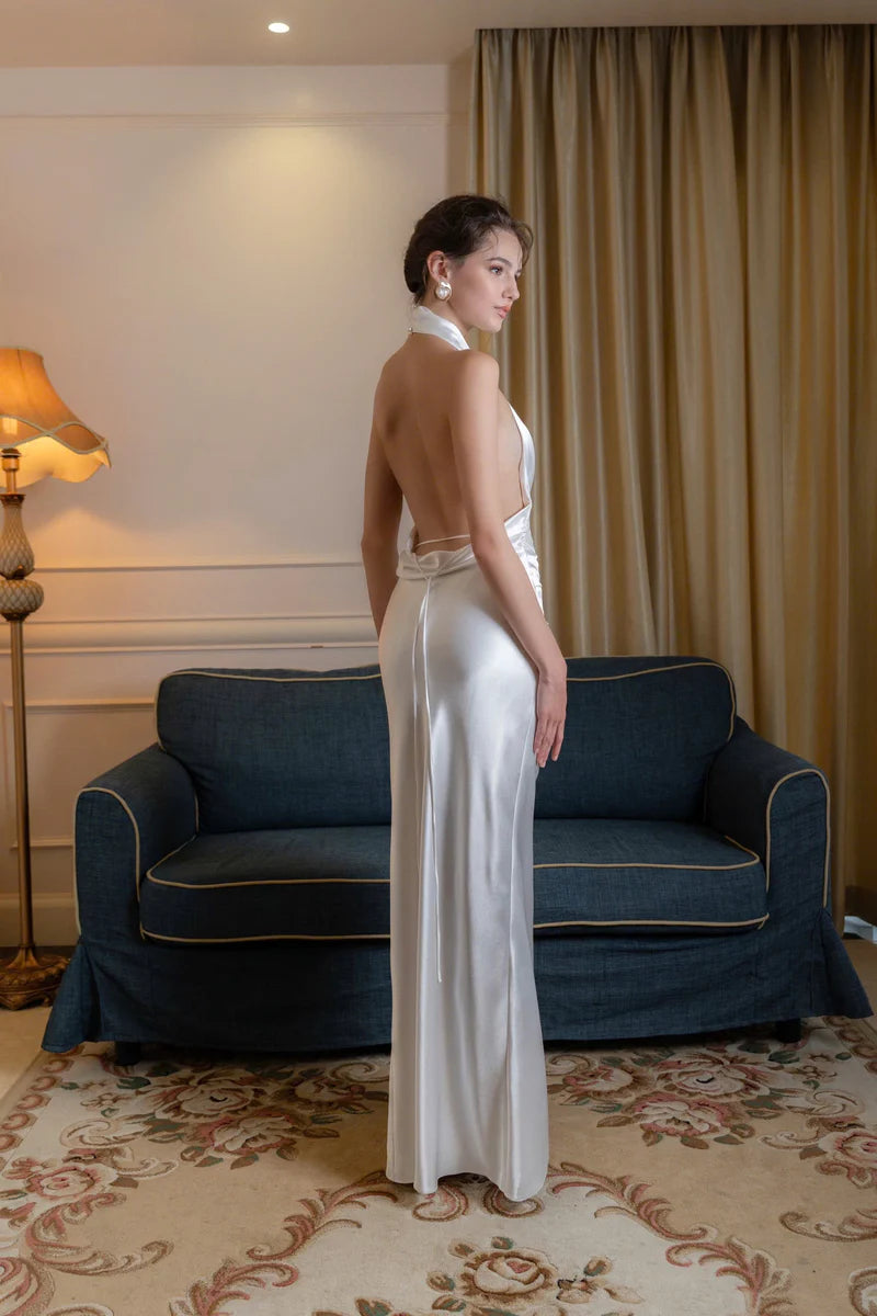 Elegant Sleeveless Halter Ruched Split  Prom Dresses