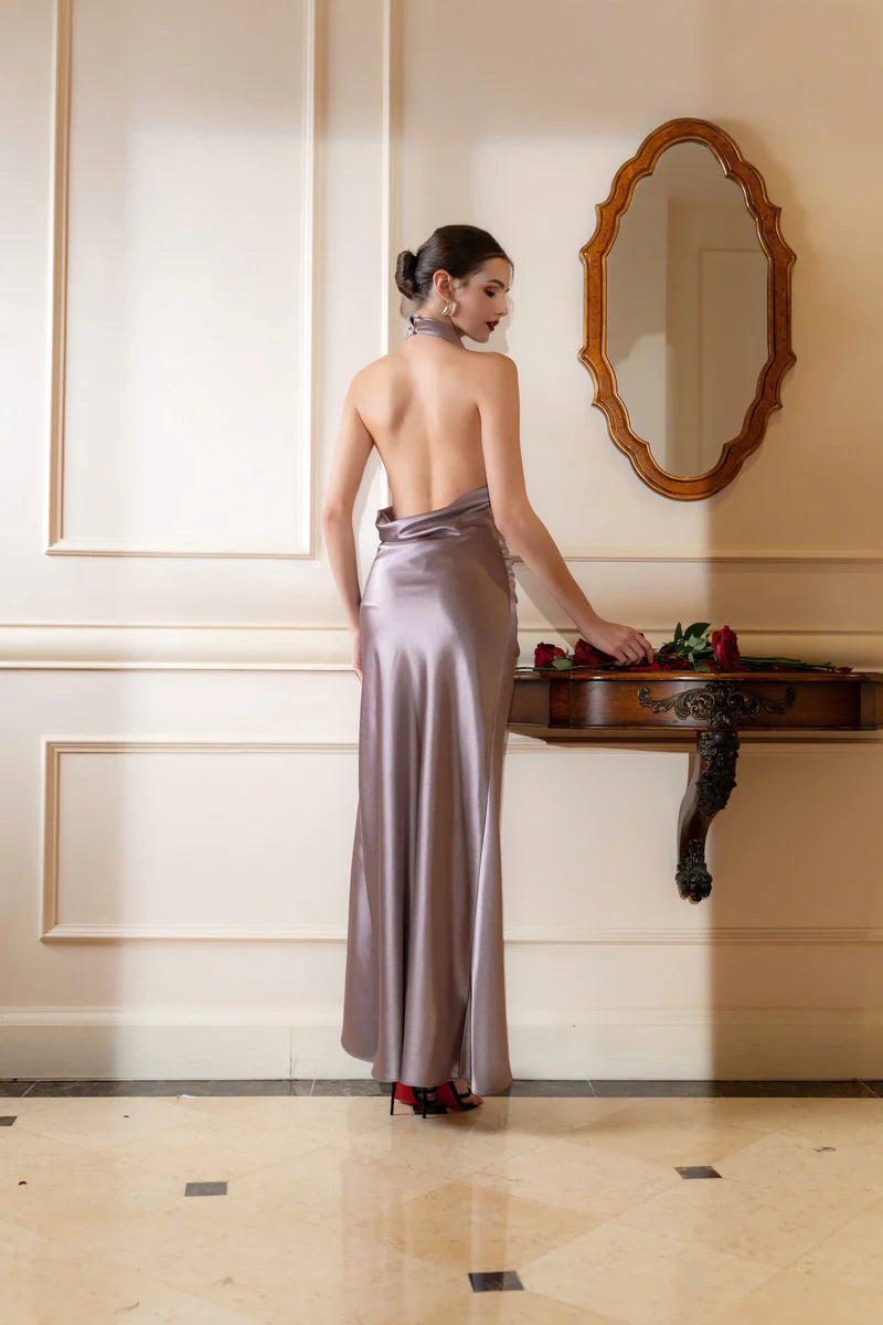 Elegant Sleeveless Halter Ruched Split  Prom Dresses