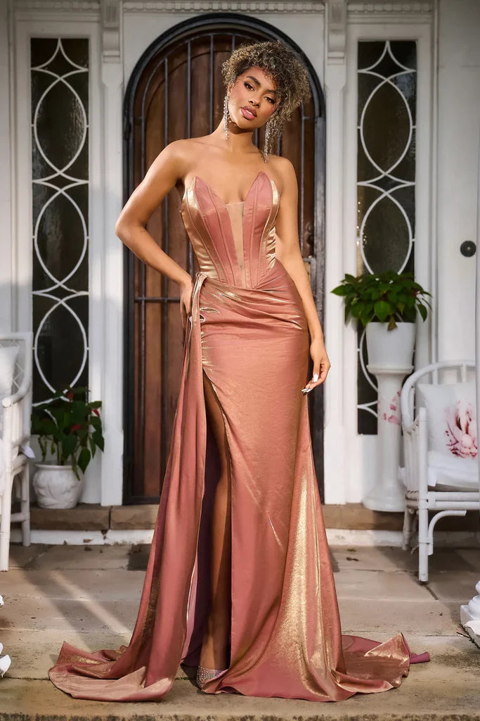 Chic Strapless Ruched Backless Split Prom Dresses