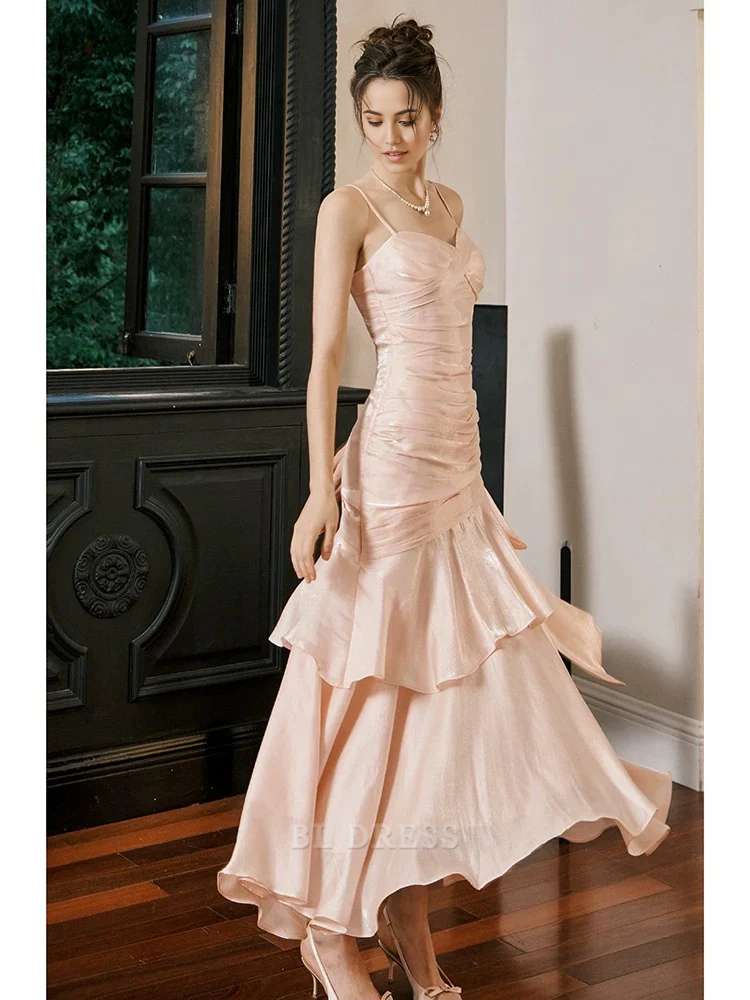 Mermaid Spaghetti Straps Pink Long formal dresses Bridesmaid Dresses evening gown Prom Dress