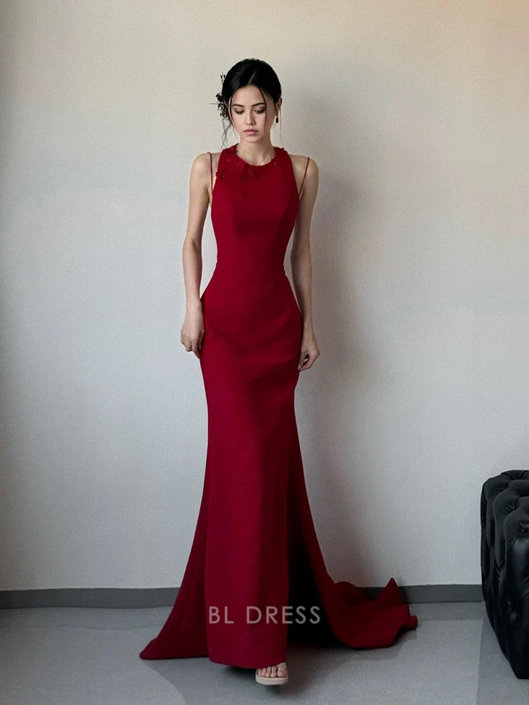 Mermaid Elegant 3d Flowers Red formal dresses Bridesmaid Dresses evening gown Prom Dress