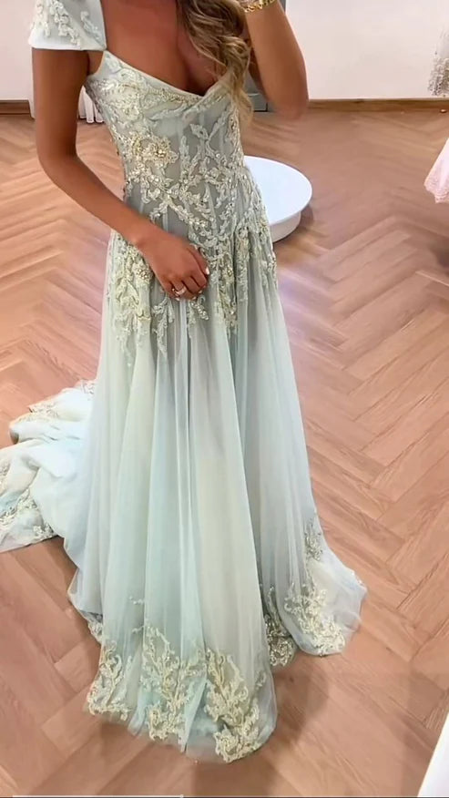 V Neck Tulle Beaded Prom Dress Classy Evening Dress Birthday Gown – BL Dress