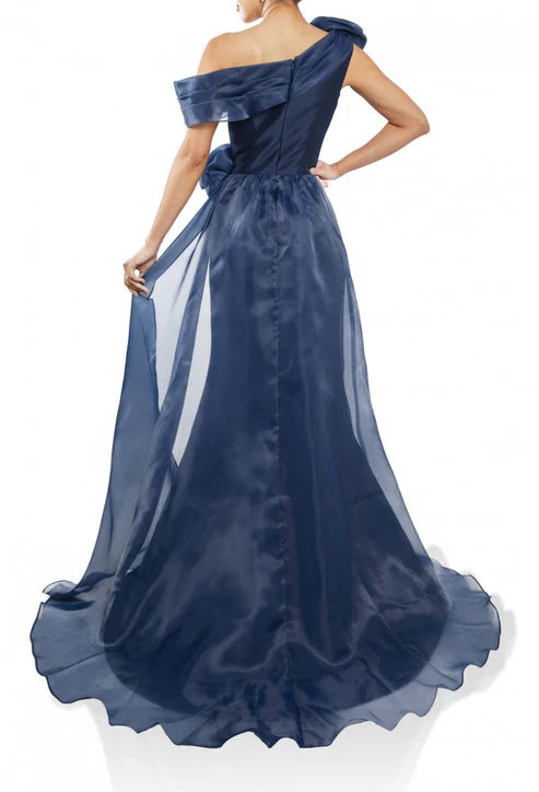 Chic One shoulder Ruched Long Formal Overskirt Prom Dress