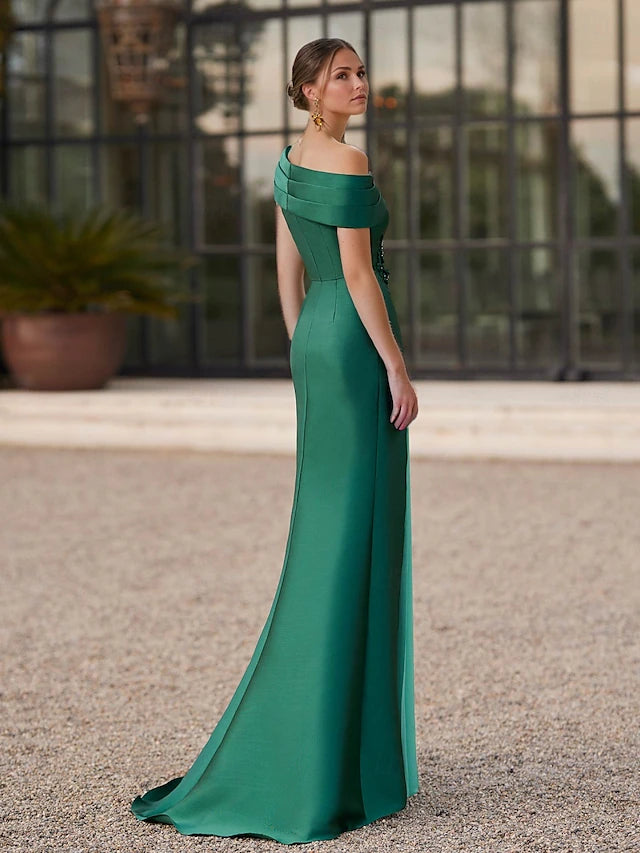 Mermaid / Trumpet Floor Length Prom Dresses Evening Gown Ball Gown Formal Dress Elegant Color Block Short Sleeve